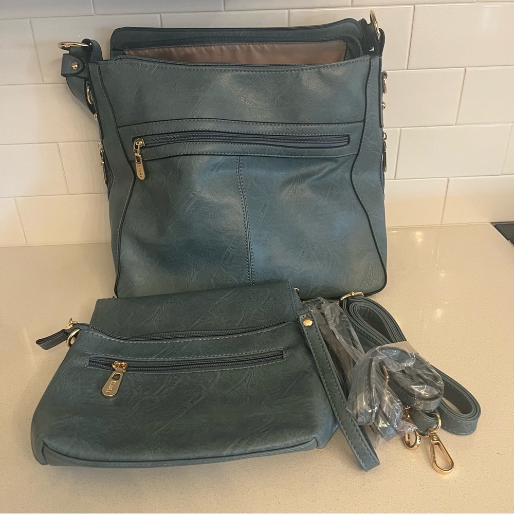 Blue Purse Wallet and Cosmetic Bag Set